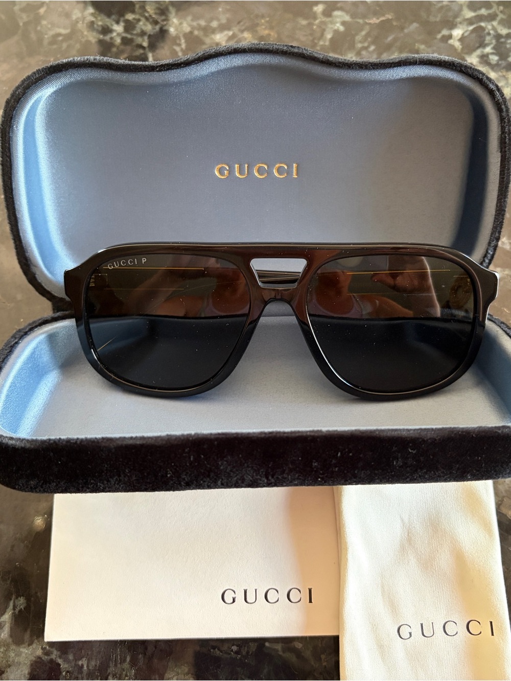 Gucci Black and Gold Sunglasses Temple Arm